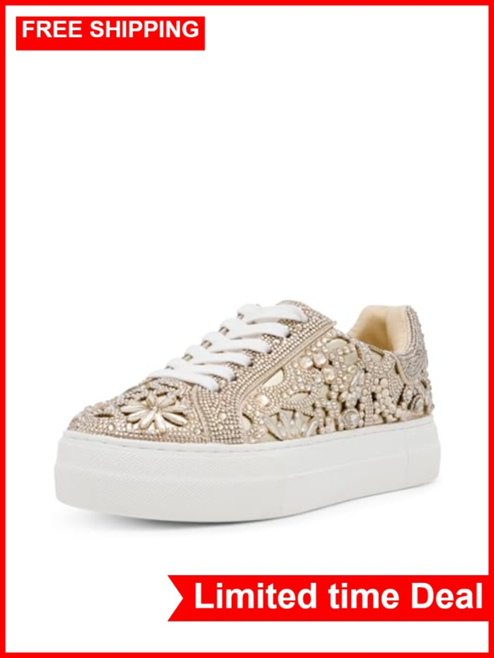 Rhinestone Platform Sneaker Lace-Up Casual Walking Shoe